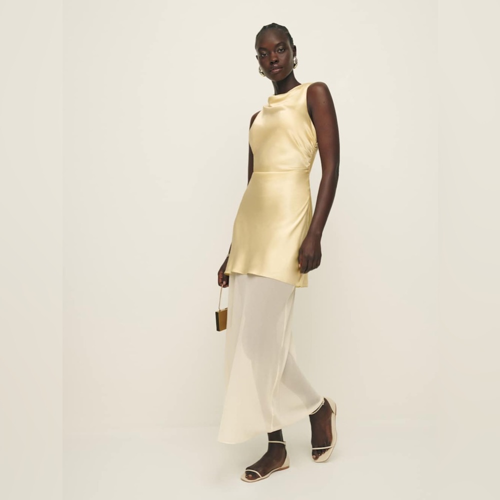 Reformation Logan Silk Dress in Blonde - Picture 6 of 14